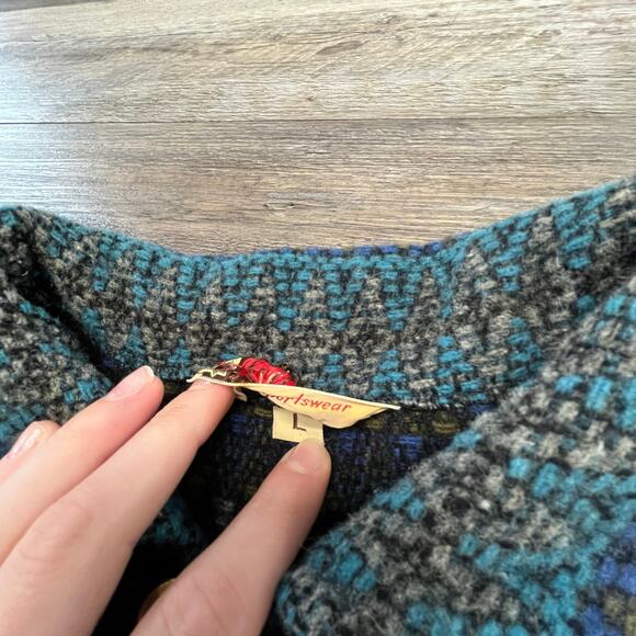 Vintage 60s Cresco Sportswear Gray Blue Mens L Woven Heavy Sweater Wool - Picture 4 of 8